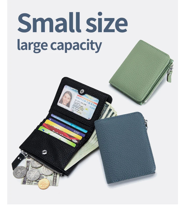 Genuine Leather Men Women Cute Short Wallet Luxury Solid Zipper Coin Purse rfid Bank Credit Card Holder Slim Small Money Bag