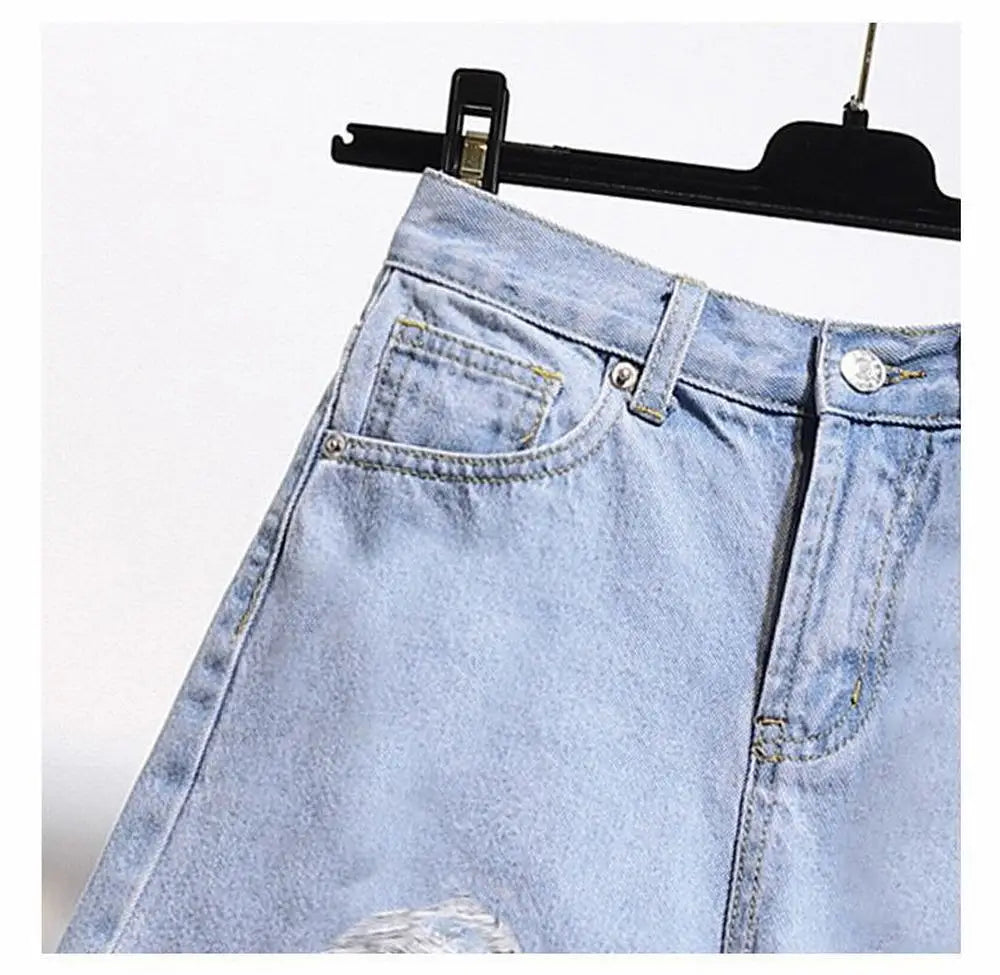 Summer Women's Cowboy Shorts Korean High Waist Casual Denim Shorts Pocket Tassel Perforated Ripped Holes Y2K Girls White Jeans - Smarsty