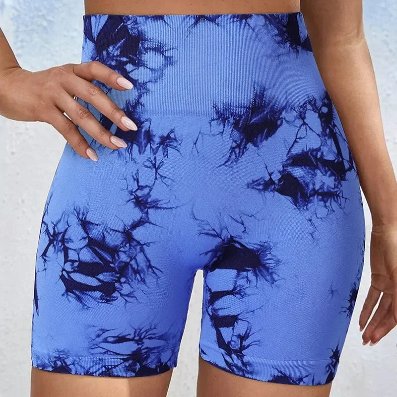 Tie-Dye Yoga Shorts for Women High Elastic Gym Shorts Push Up Sports Shorts Running Workout Fitness Women Short Sports Leggings - Smarsty