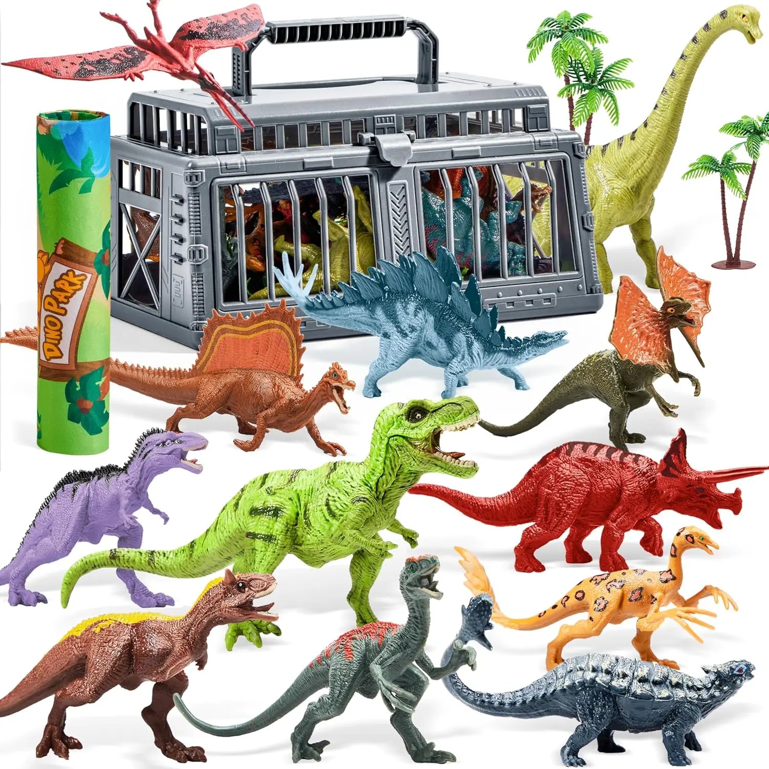 Joyfy 19 PCS Realistic Dinosaur Figures Toys with Activity Play Mat & Trees Dino Playset Toys for Kids 3-6 Year Birthday Gifts
