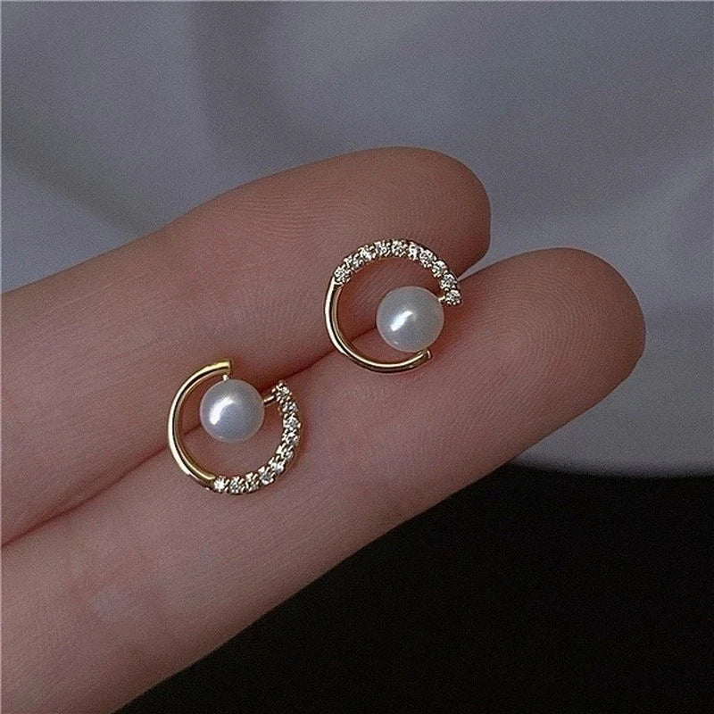 14K Gold Luxury Earrings With Zircon Pearl Twist Design - Smarsty