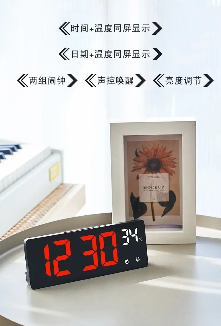 Voice Control LED Alarm Clock with Temperature Display - Smarsty