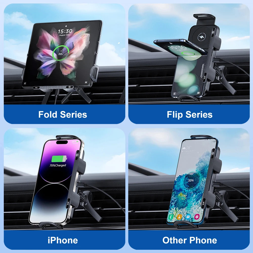 Car Wireless Charger Dual Coil Fold Screen Fast Charge - Smarsty