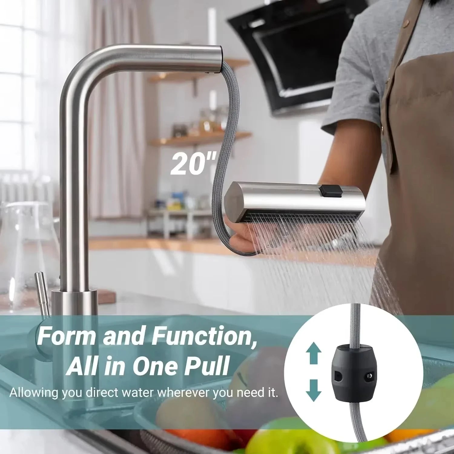Flexible Stainless Steel Kitchen Faucet with Stream Shower Mode - Smarsty