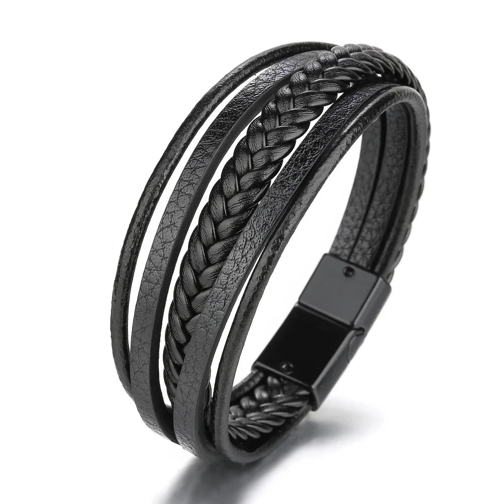Trendy Leather Bracelets For Men Multilayer Braided Rope - Smarsty