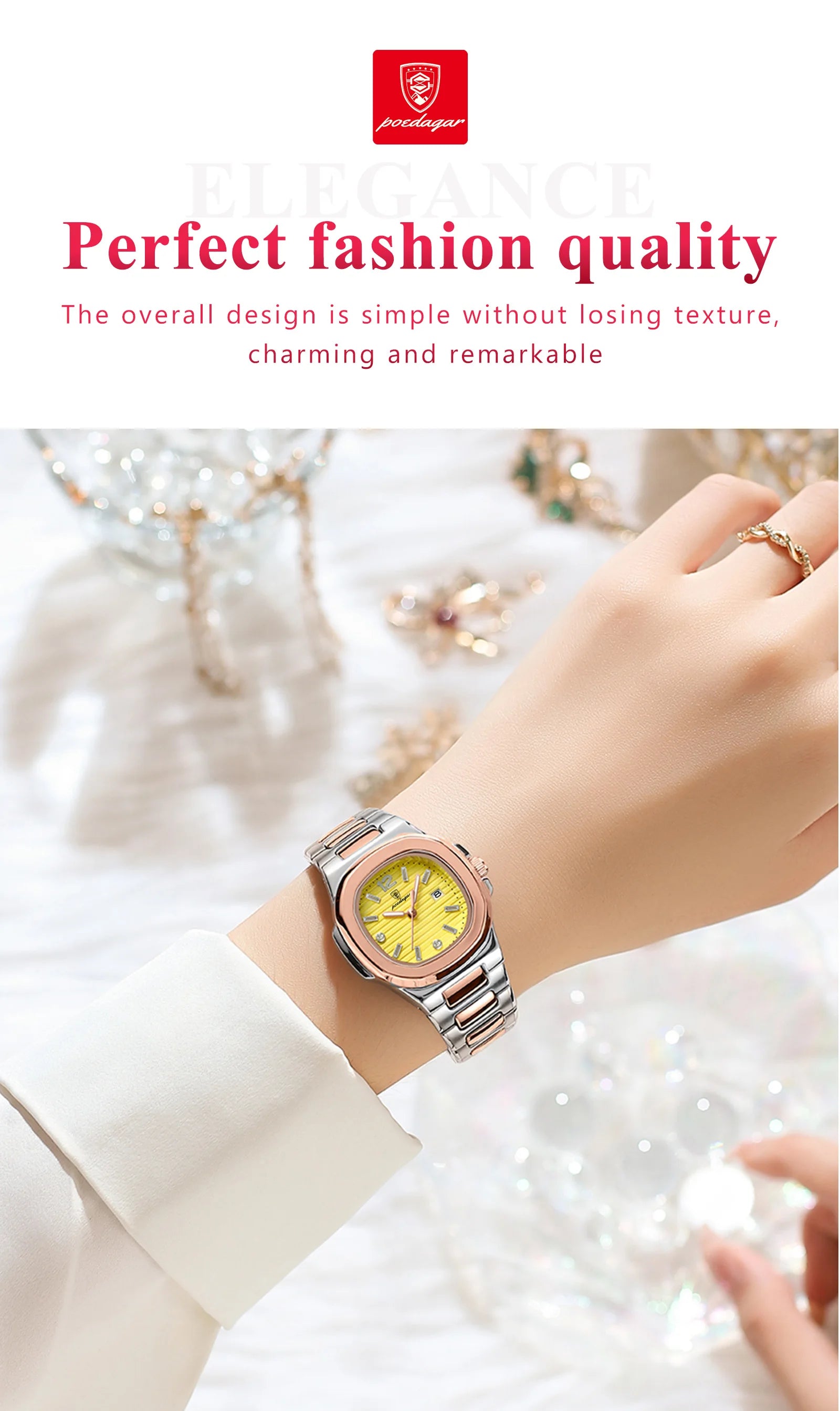 POEDAGAR Luxury Square Watch For Woman Luminous Waterproof Date Ladies Watch Elegant Women's Quartz Watches Simple Female Clock - Smarsty