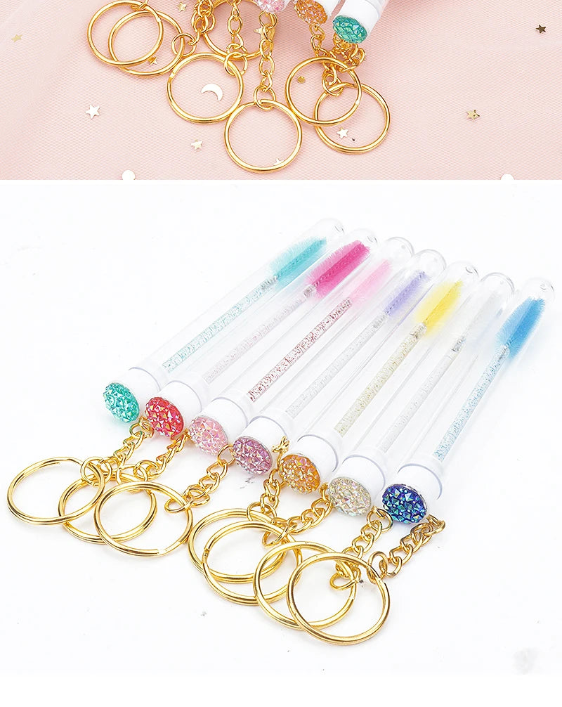 10 Pcs Tube Eyelash Brushes with Gold Keychain Convenience - Smarsty