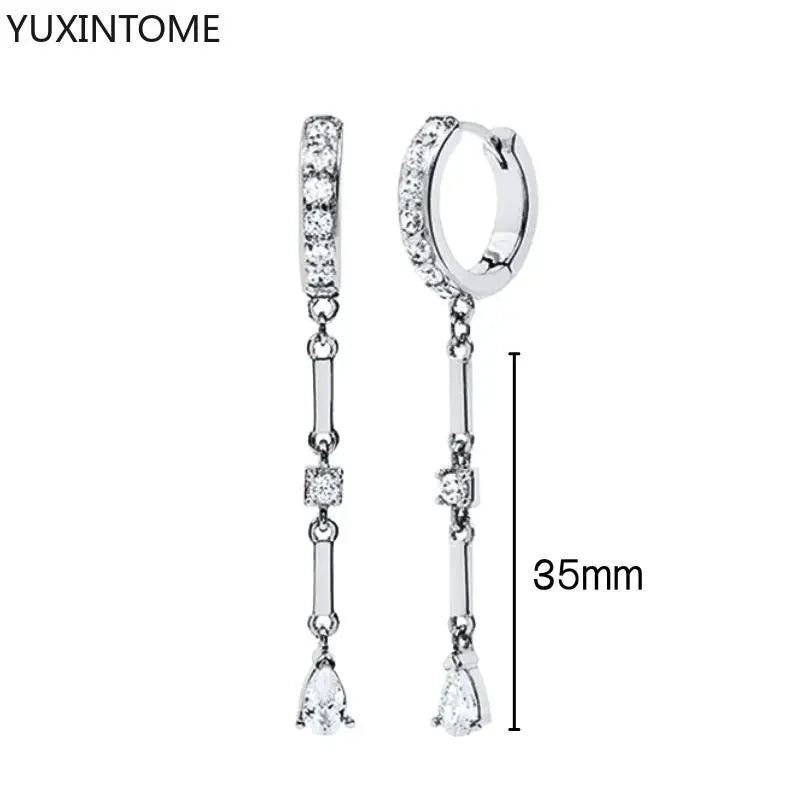 925 Sterling Silver Hoop Earrings White Crystal Luxury - Smarsty