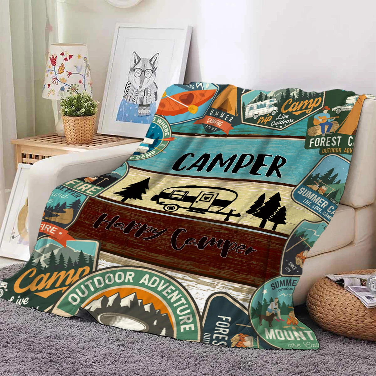 Cozy Camper Pattern Plush Blanket for Travel and Home - Smarsty