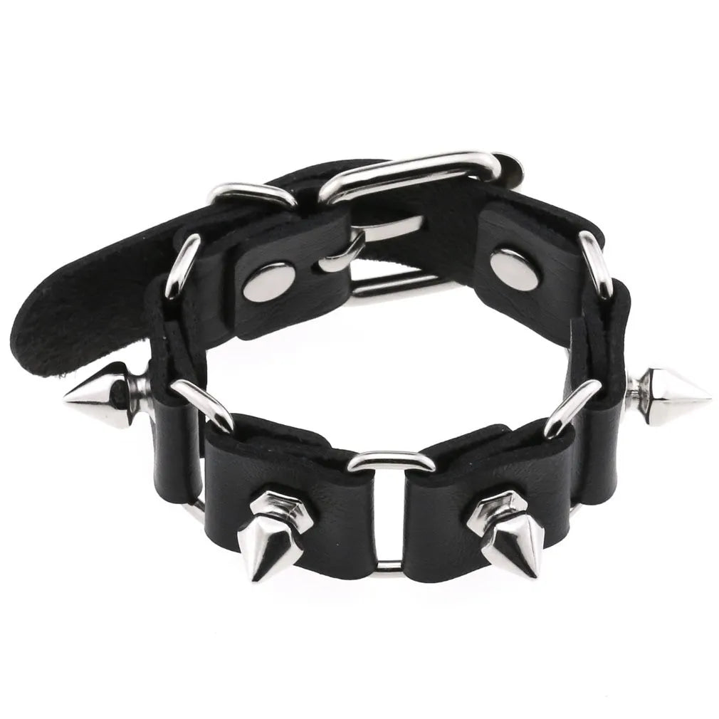Adjustable PU Leather Studded Punk Bracelet for Men Women - Smarsty