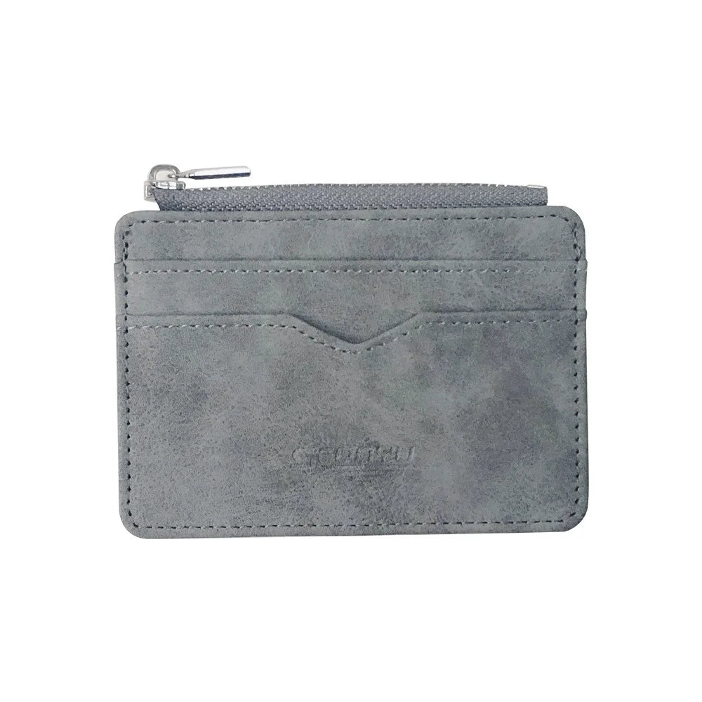 Short Matte Leather Card Wallet - Retro Multi-card Holder with Frosted Fabric, Zipper Bag for Money, New Minimalist Purse