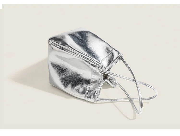Bucket Bag For Women Silvery Pu Lunch Box Versatile Chic - Smarsty