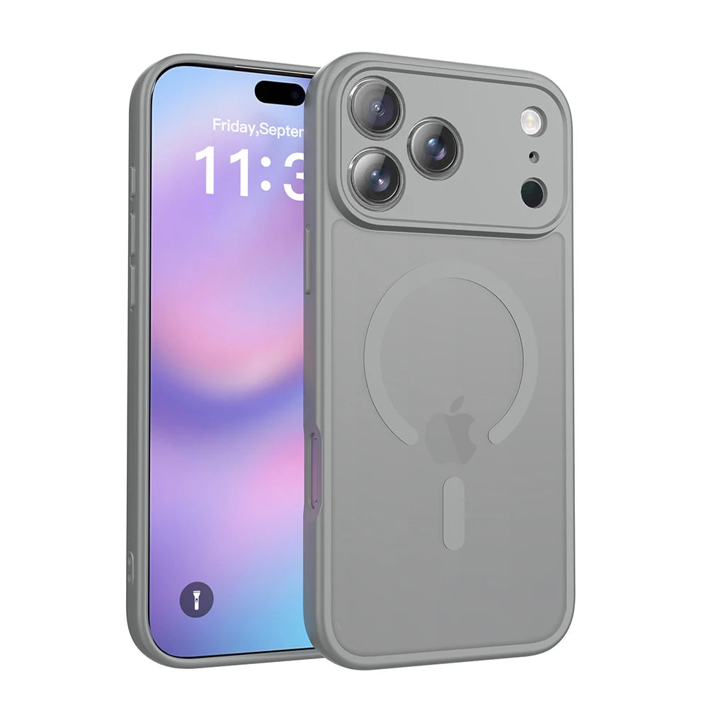 Matte Translucent Phone Case For iPhone 17 16 15 14 13 12 Pro Max Plus For Magsafe Wireless Charge Armor Shockproof Cover