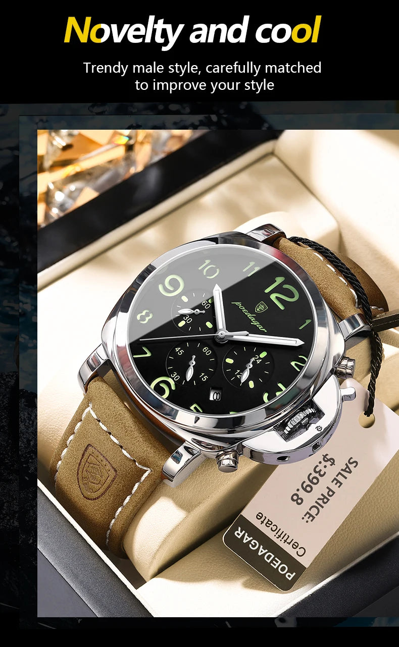 Luxury Waterproof Military Watch for Men Luminous Leather - Smarsty