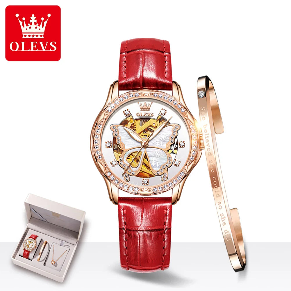 OLEVS Women's Luxury Waterproof Mechanical Watch with Butterfly Dial - Smarsty