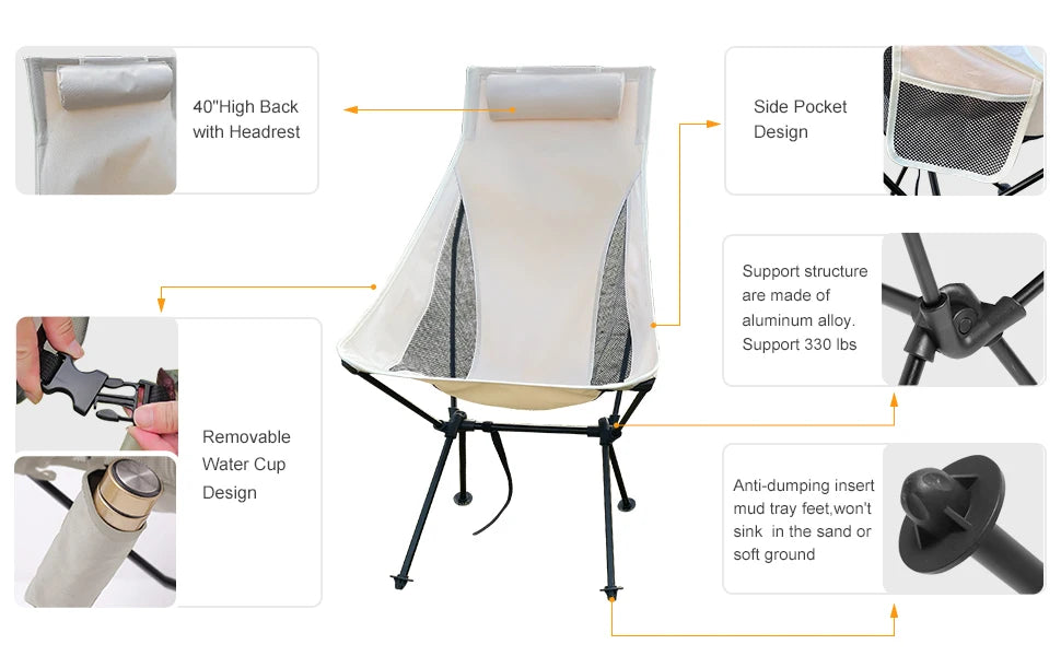 Westtune Portable Folding Camping Chair with Headrest Lightweight Tourist Chairs Aluminum Alloy Fishing Chair Outdoor Furniture