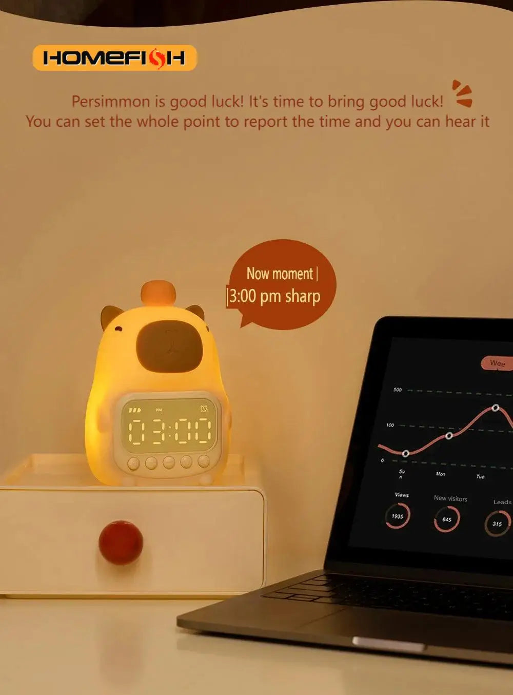 Capybara LED Night Light Alarm Clock for Kids - Smarsty