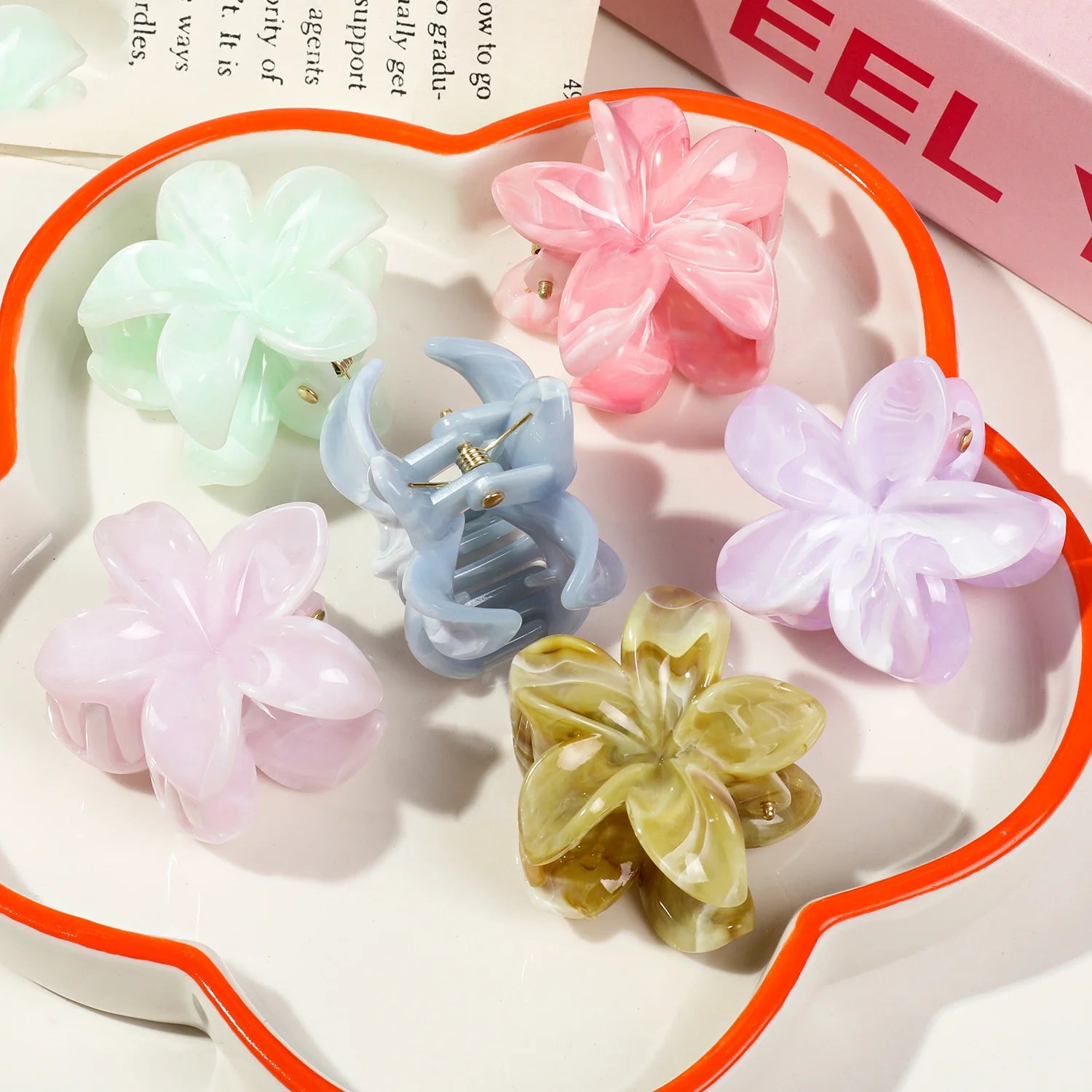 Hawaiian Gradient Marble Flower Hair Clips Small Lightweight - Smarsty