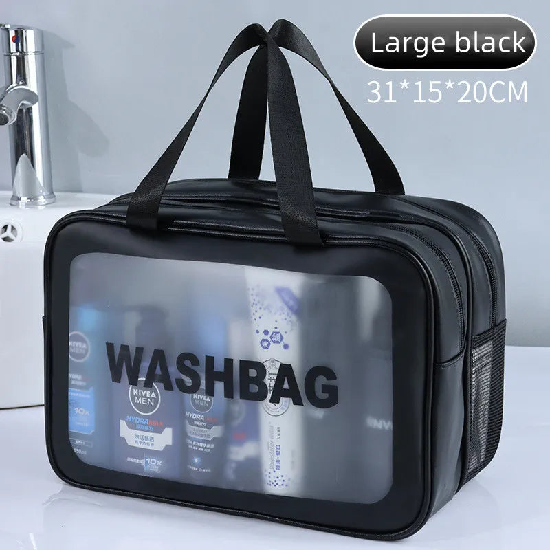 Dry-wet separation double transparent PU makeup bag portable washing bag cosmetic storage bag travel fitness swimming essentials - Smarsty