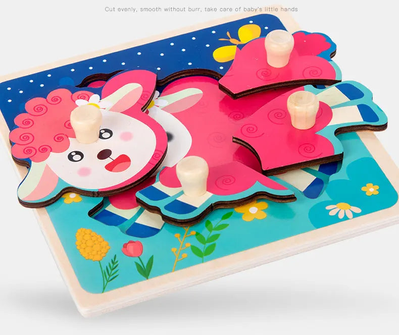 Baby Toys Montessori Wooden Puzzles Children Toys Hand Grab Board Animals Cognition Educational Learning Toys For Kids 1-3 Years