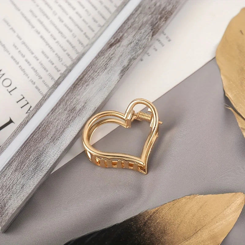 Gold Hollow Heart Mini Hair Claw Non Slip Grip Barrette - Smarsty