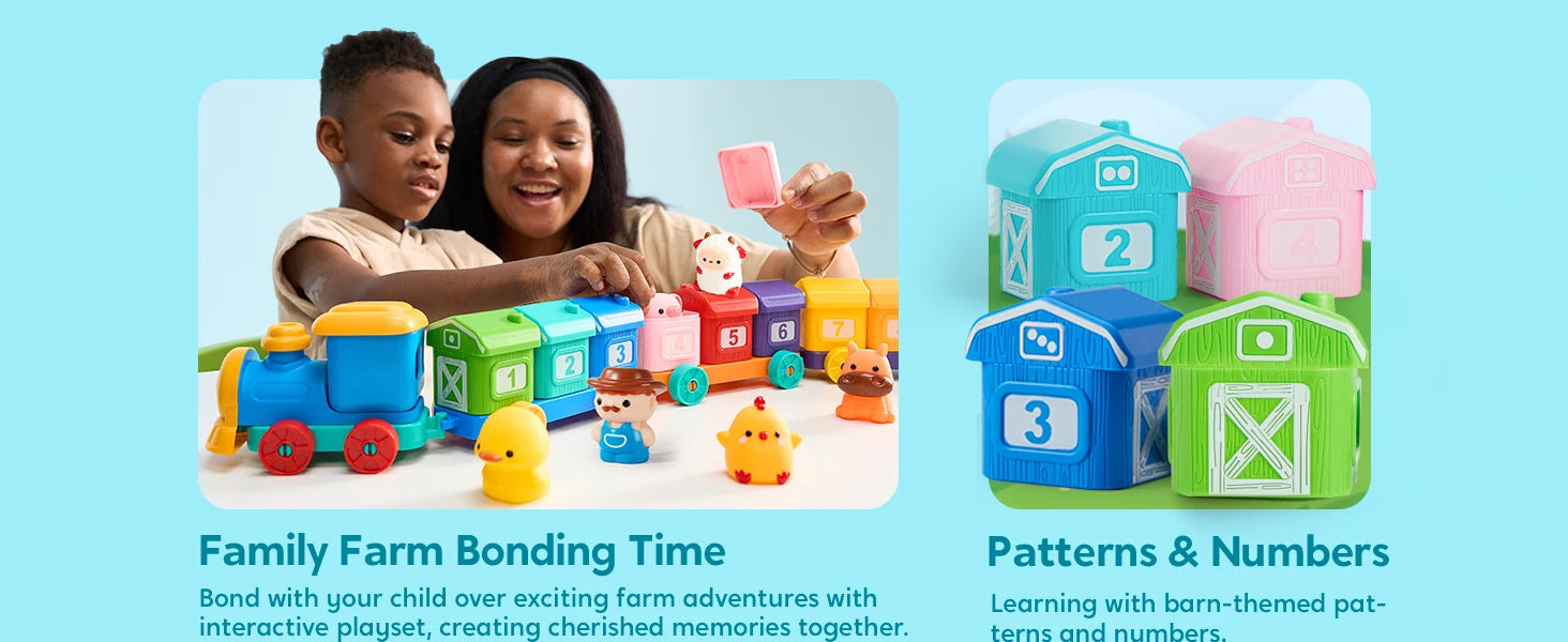 JOYFY Learning Farm Train Counting Matching & Sorting Montessori Including 9 Farm Animals for Baby Christmas Birthday Gift