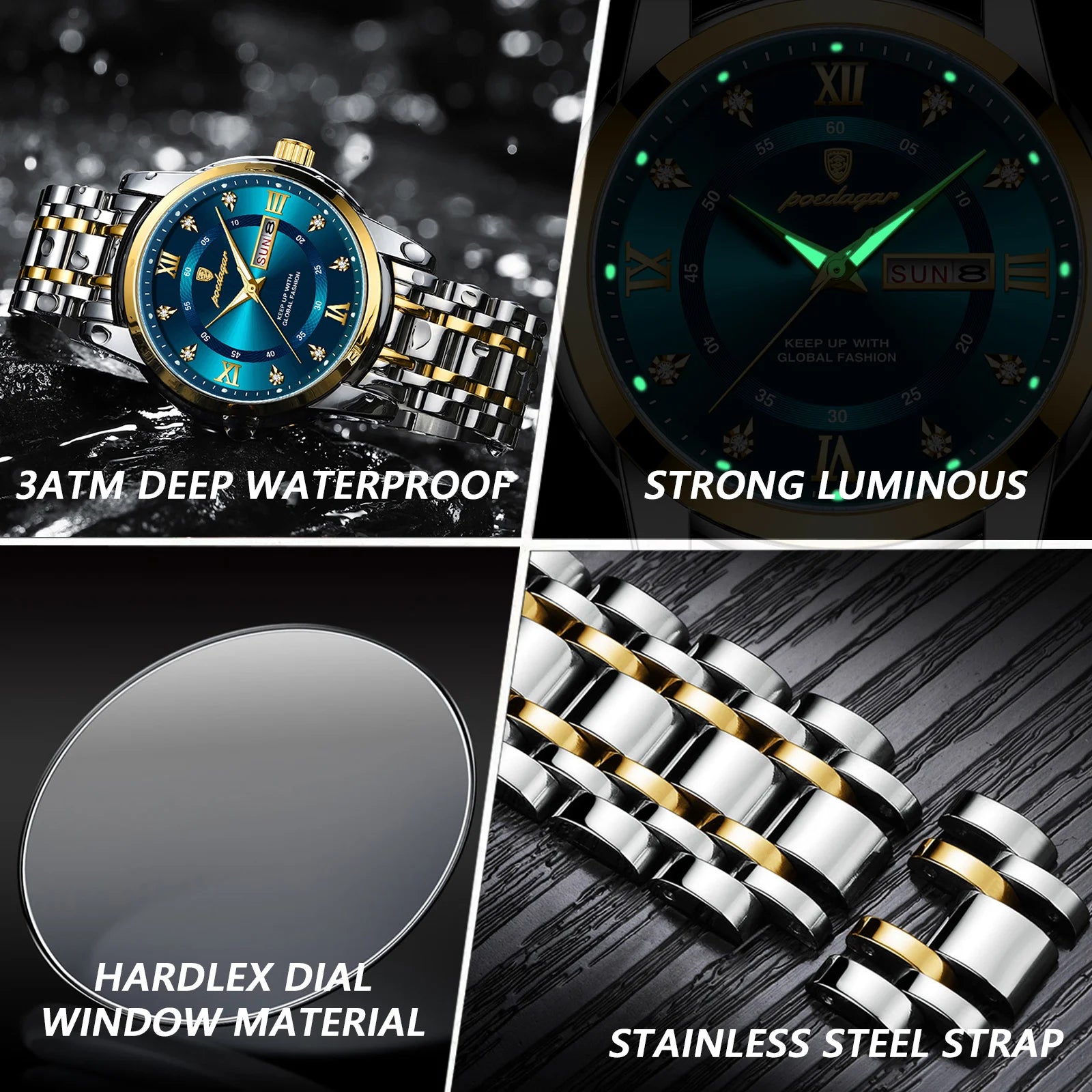 POEDAGAR Luxury Waterproof Men's Watch with Luminous Dial - Smarsty