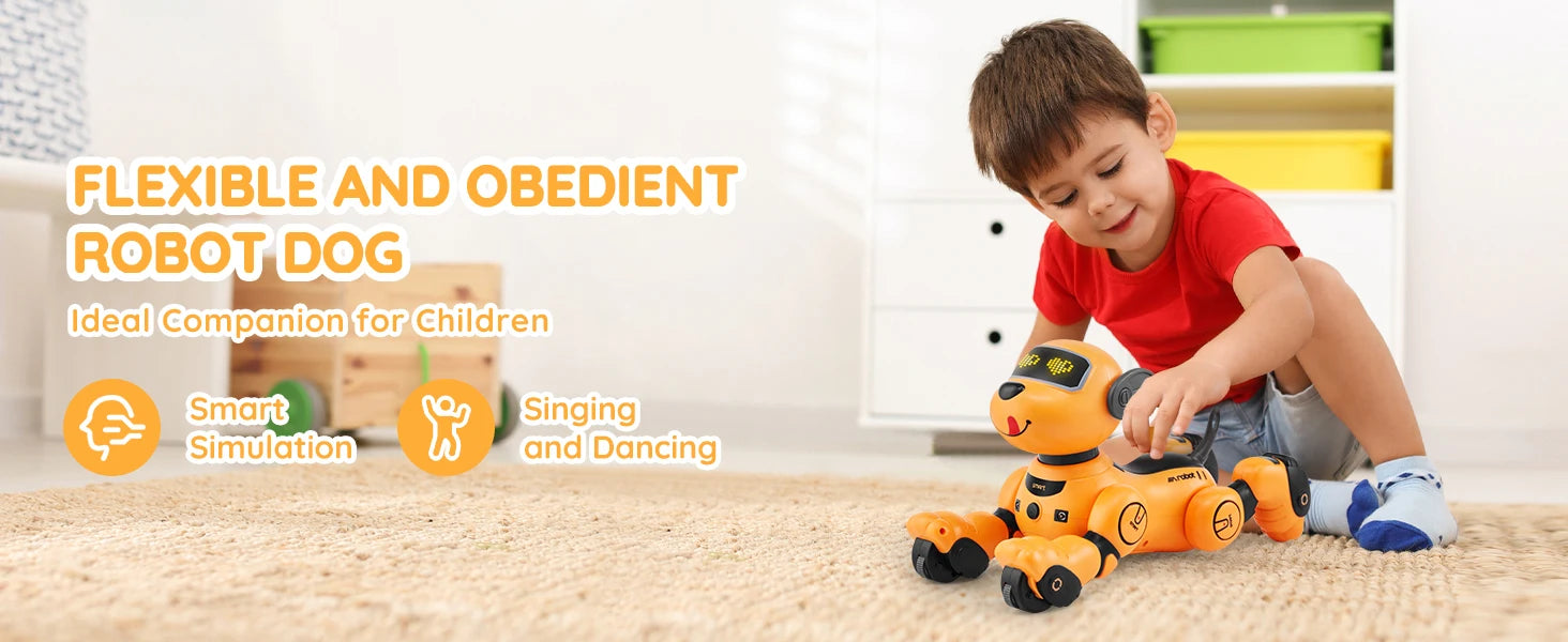 SucceBuy Remote Control Robot Dog Toy Dog Programmable Smart Interactive Robotic Pet for Kids Singing Dancing RC Stunt Toy