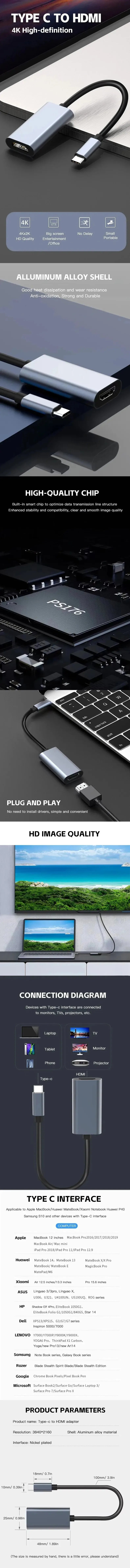 4K Type C to HDMI Adapter with USB 3.1 Performance - Smarsty