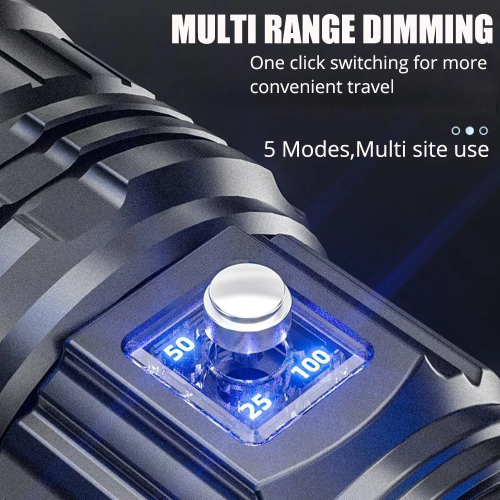 Ultra Bright LED Flashlight Powerful Tactical Torch 15000mah Built-in Battery Emergency Camping Spotlights With Tail Light by Smarsty