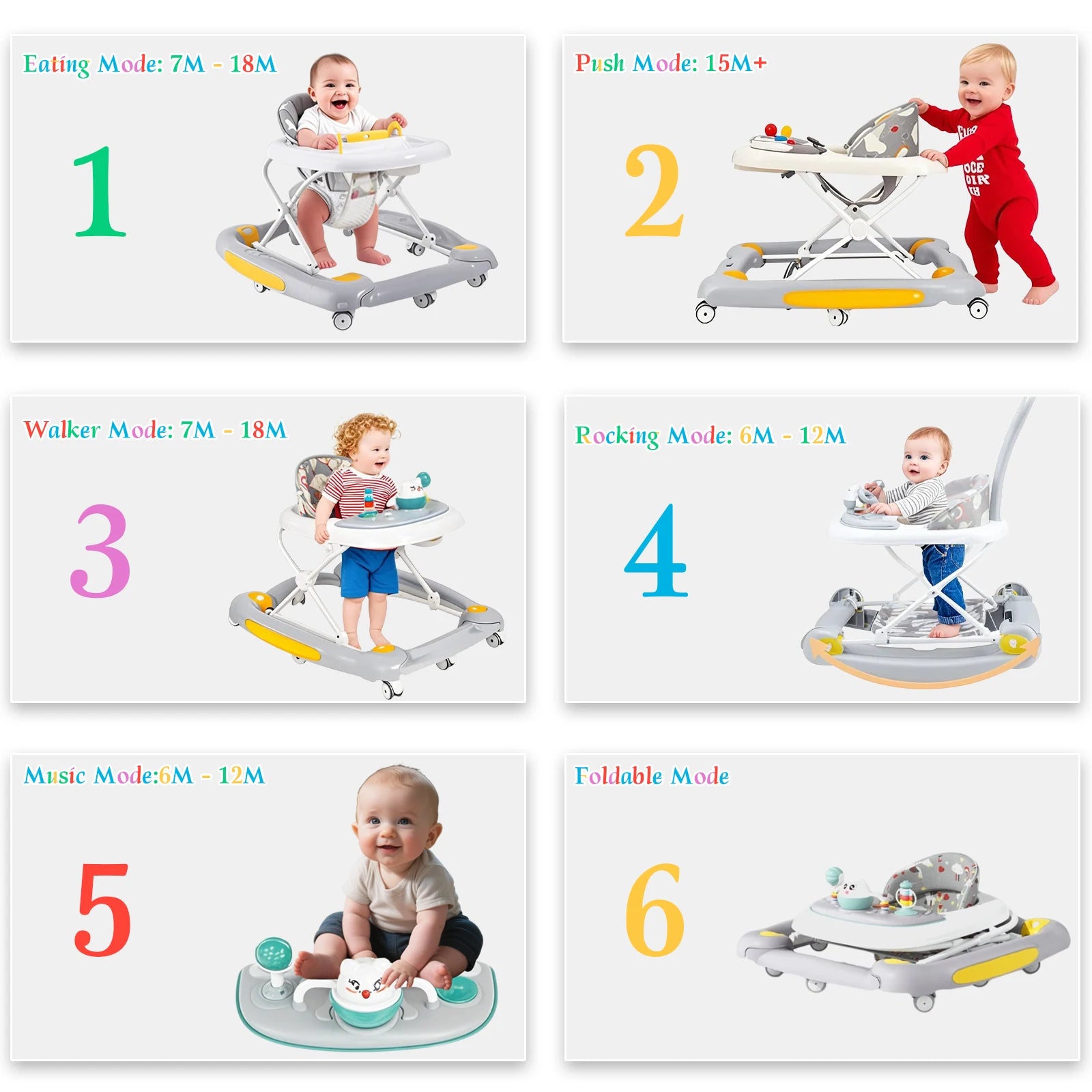 Baby Walkers With Universal Wheel Anti-Roll Anti O-Leg Walker Handcart Learning Start Walker Foldable Multifunction