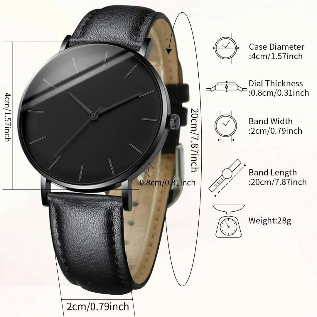 Fashion Leather Strap Men Quartz Watch Set - Smarsty