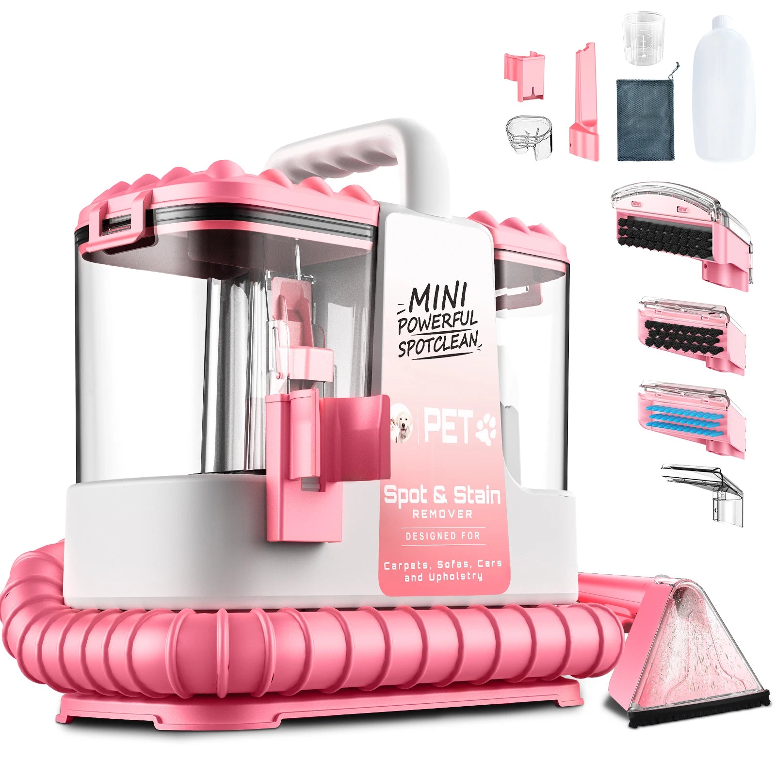 Carpet + Upholstery Cleaner Machine, 32Kpa Powerful Suction w/ 5 Cleaning Tools,Lightweight for Rug,Carpet,Car Seats,Pets,Stairs