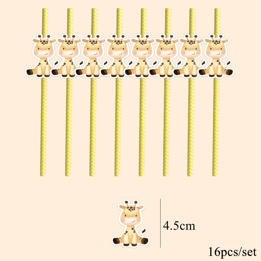 16Pcs Eco-Friendly Wild Animal Paper Straws for Kids Parties - Smarsty