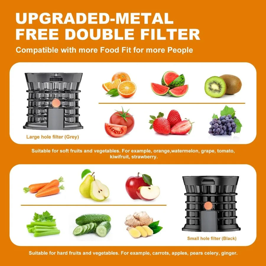 Cold press juicer with 4.2inch large feed chute for whole fruits and vegetables slow juicing extraction machine with 250W masti