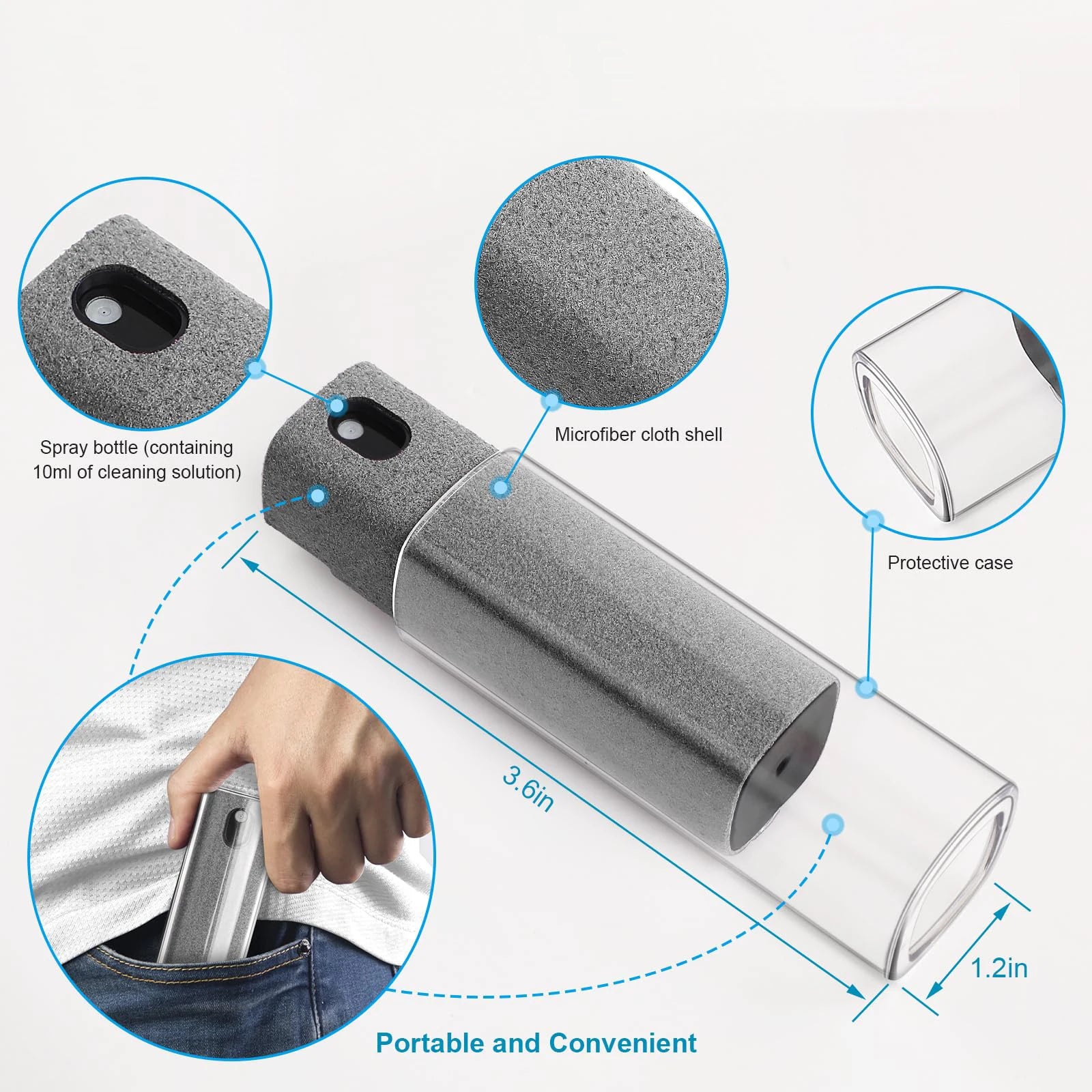 Two In One Screen Cleaner Spray Bottle With Microfiber Cloth