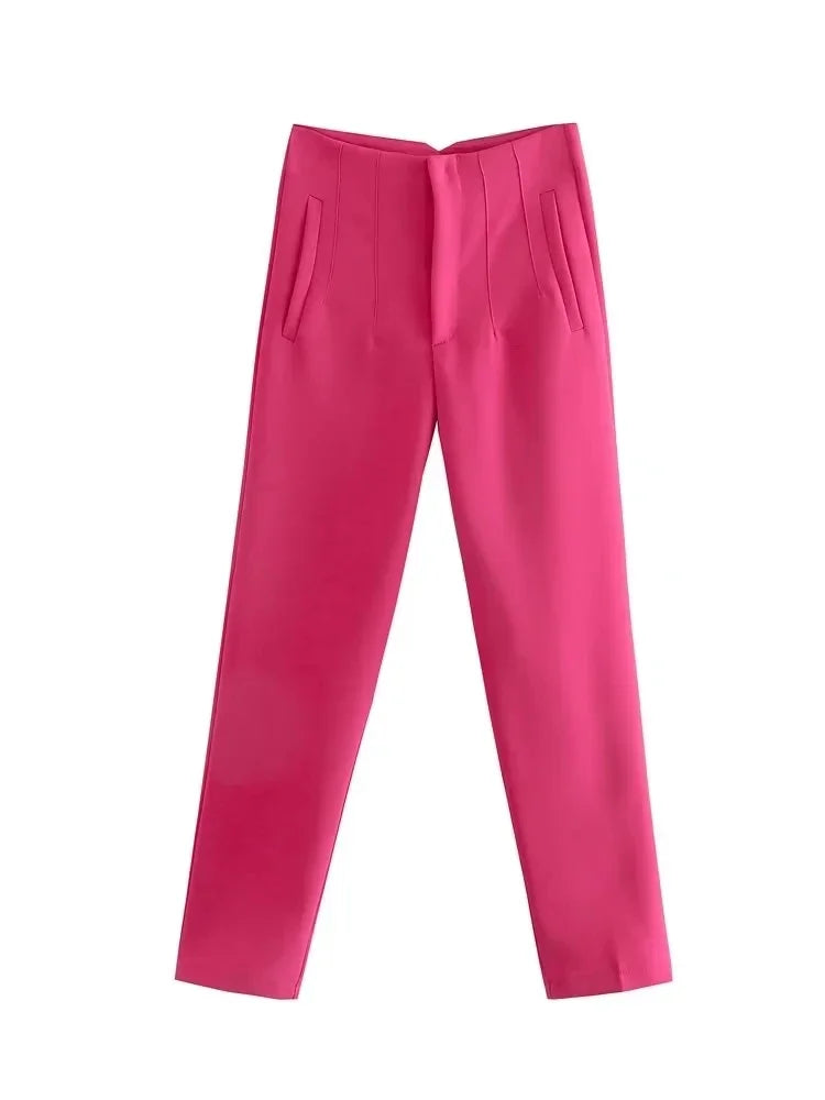 TRAFZA Women Elegant Solid Pencil Pants High Waist Pant For Women Casual Streetwear Woman Trousers Office Wear Chic Pant - Smarsty