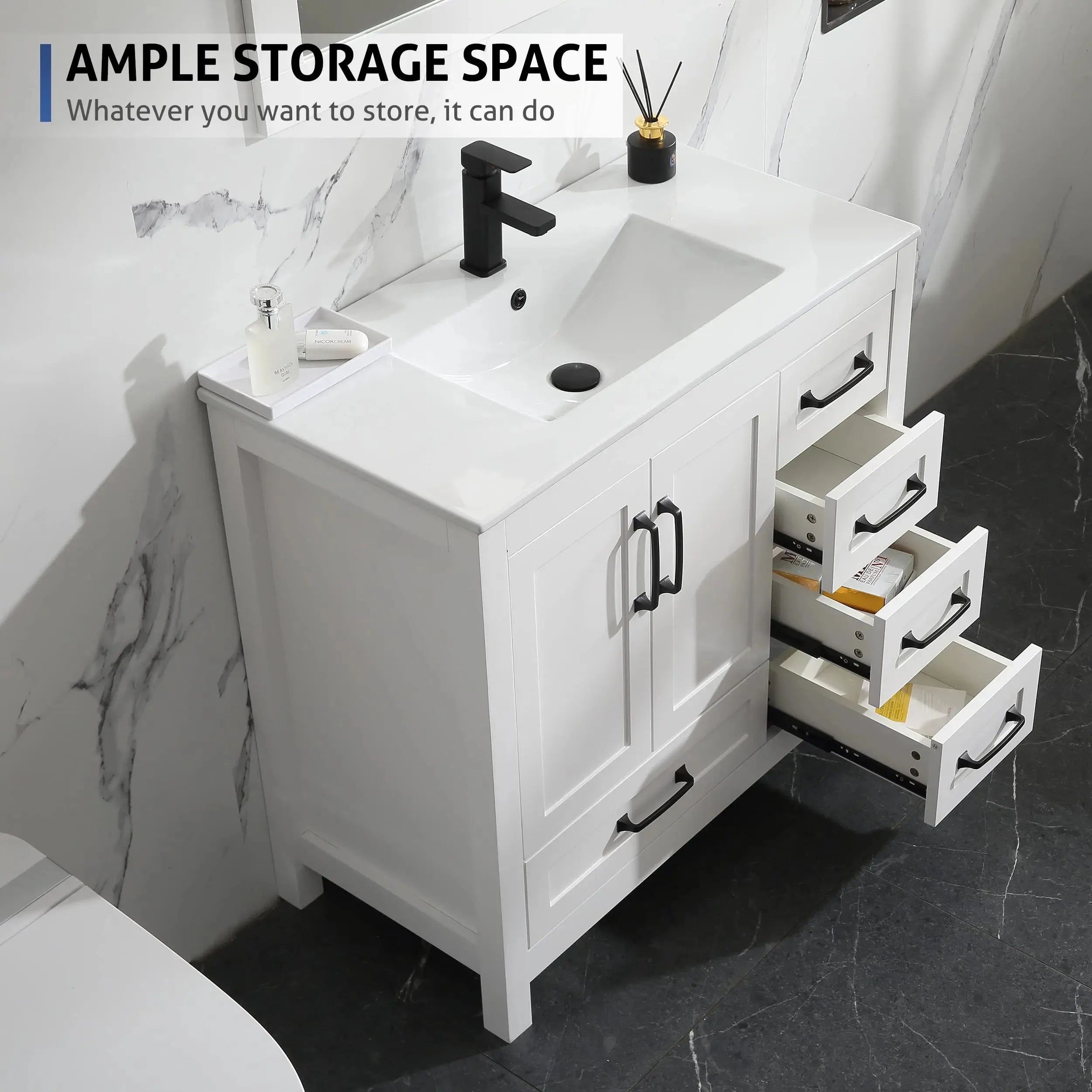 Free Shipping 18" Modern Bathroom Furniture MDF Waterproof Floor Mounted Classics Shaker Wash Vanity Storage Cabinet