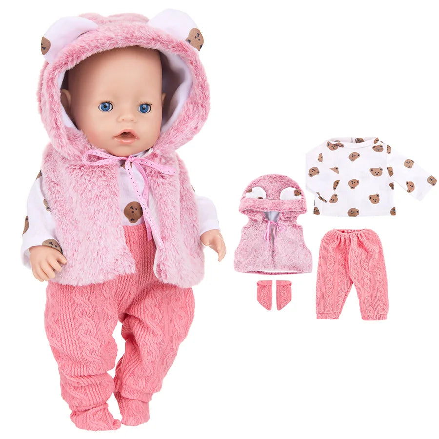 Doll Clothes For 43cm Baby Doll Leather Jacket Pants Jumpers Rompers Set For 18 Inch American Doll Coat Winter Clothes