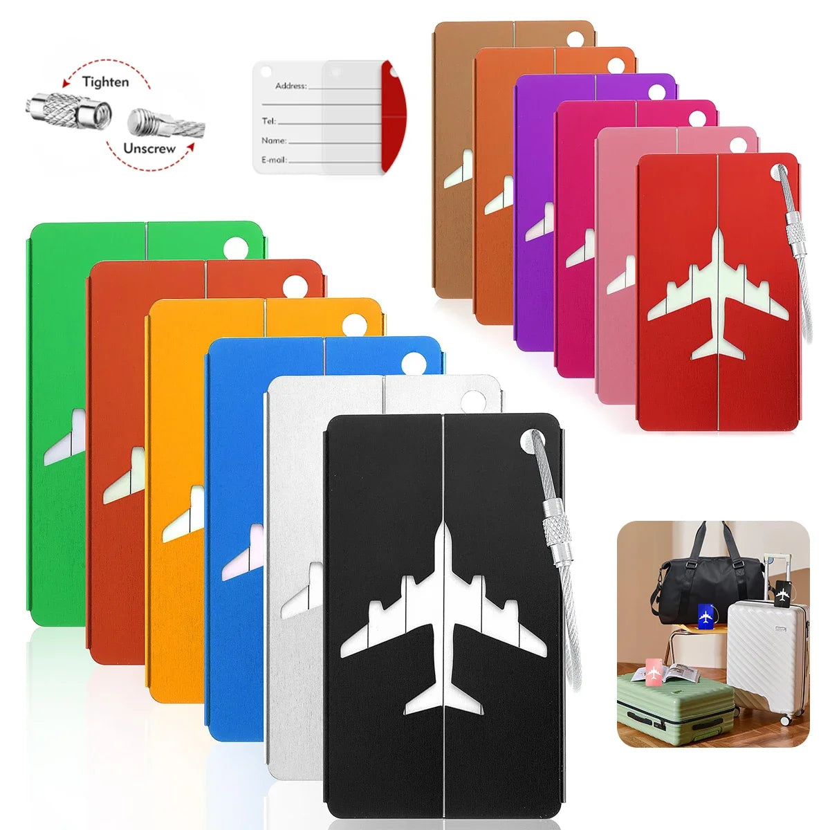 Aluminum Alloy Travel Luggage Tag Hanging Tag Suitcase Tag Plane With Name ID Cards Anti-lost Solid Color Travel Accessories - Smarsty