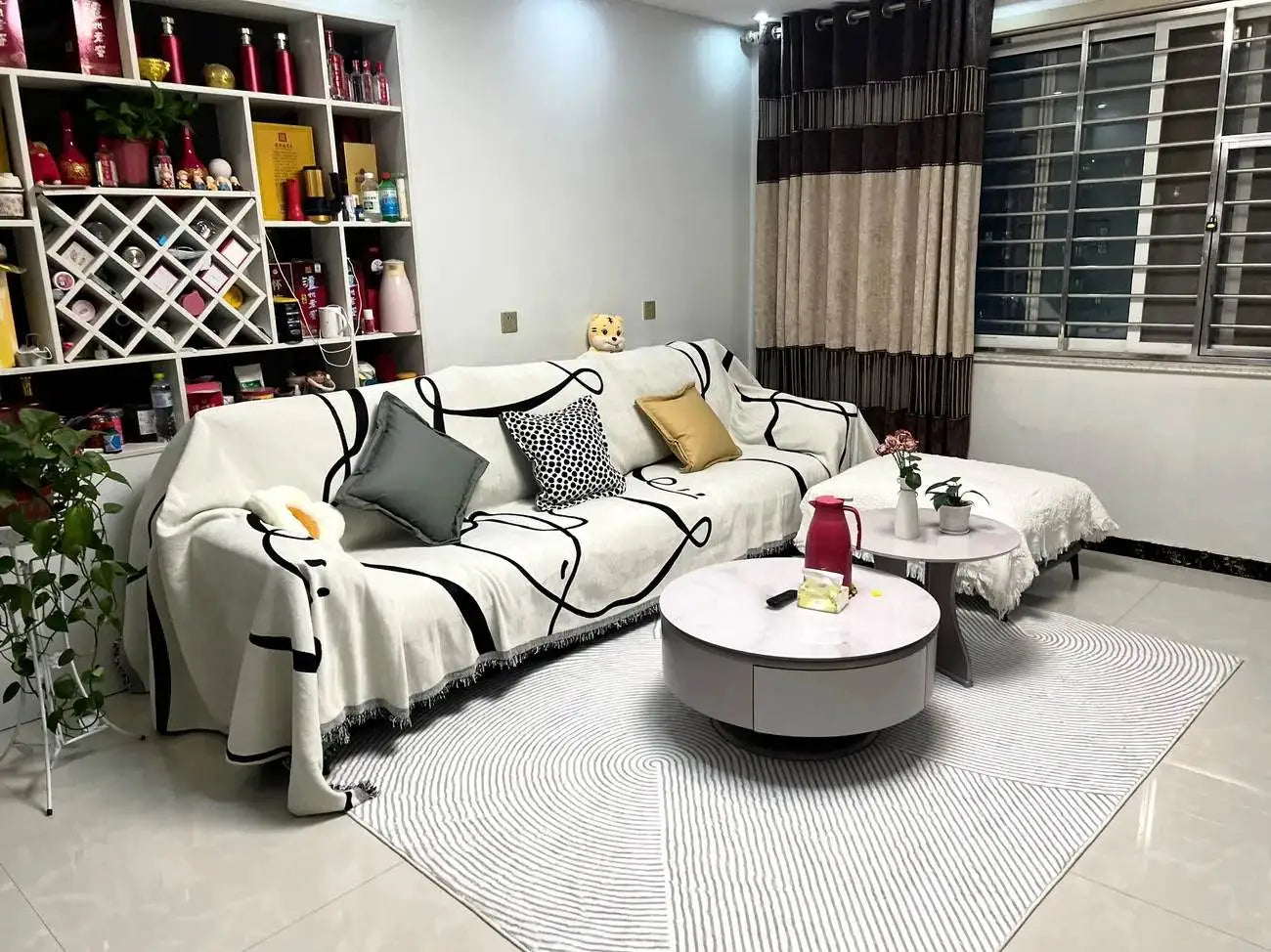 Black Chenille Sofa Cover for Dust Protection - Smarsty