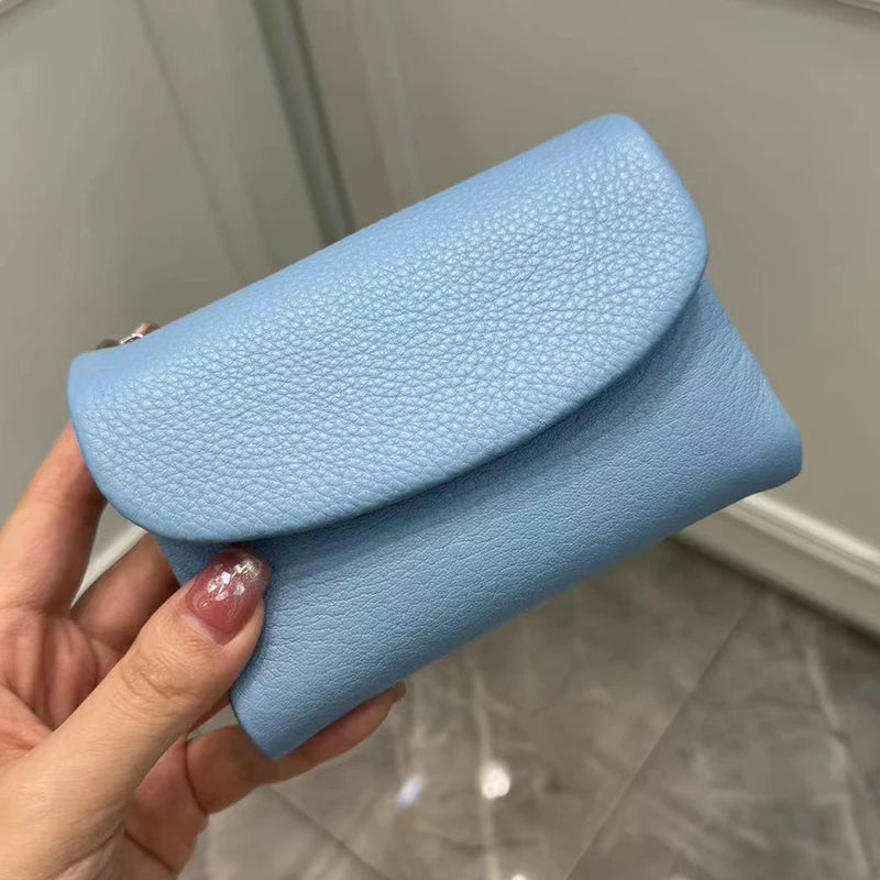 Coin Purse Genuine Cow Leather Short Wallet Trifold for Small Women's Purses Clutch Cowhide Card Holder Travel Card Wallets