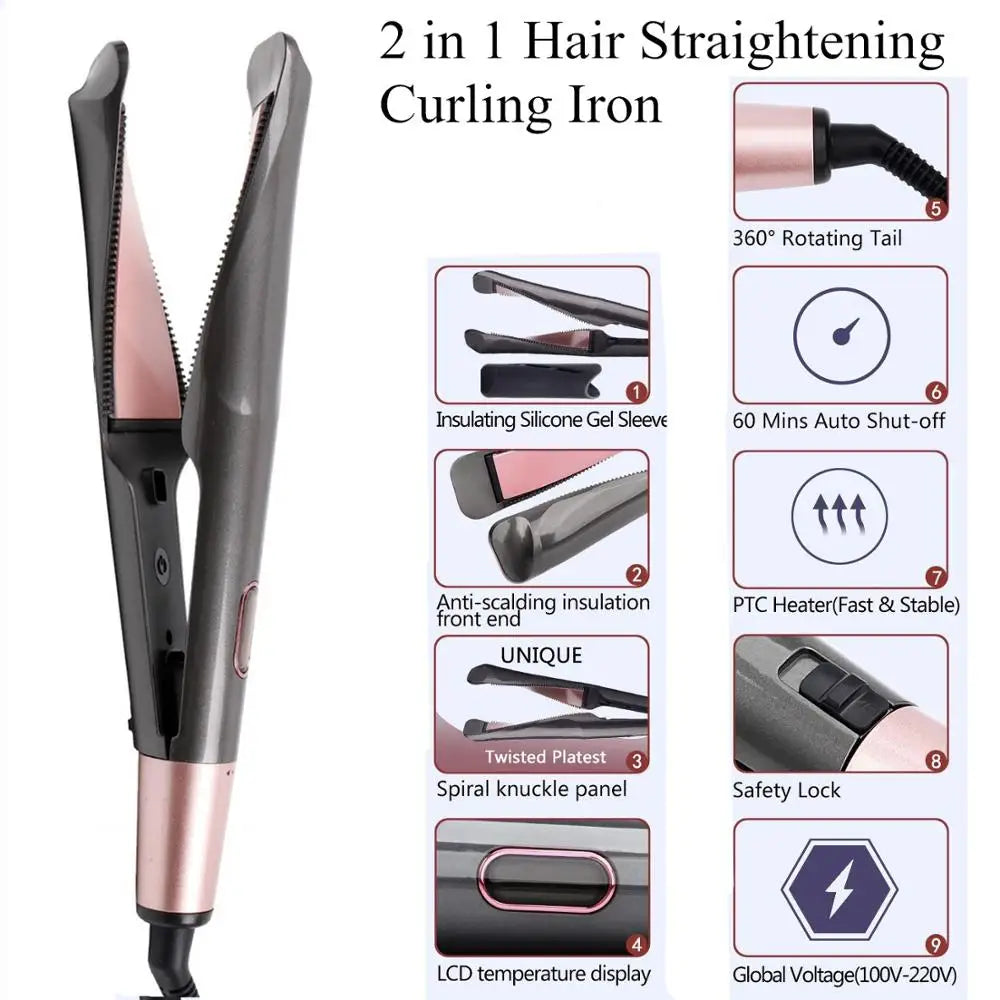 2 in 1 Hair Straightener and Curler with Fast Heating - Smarsty