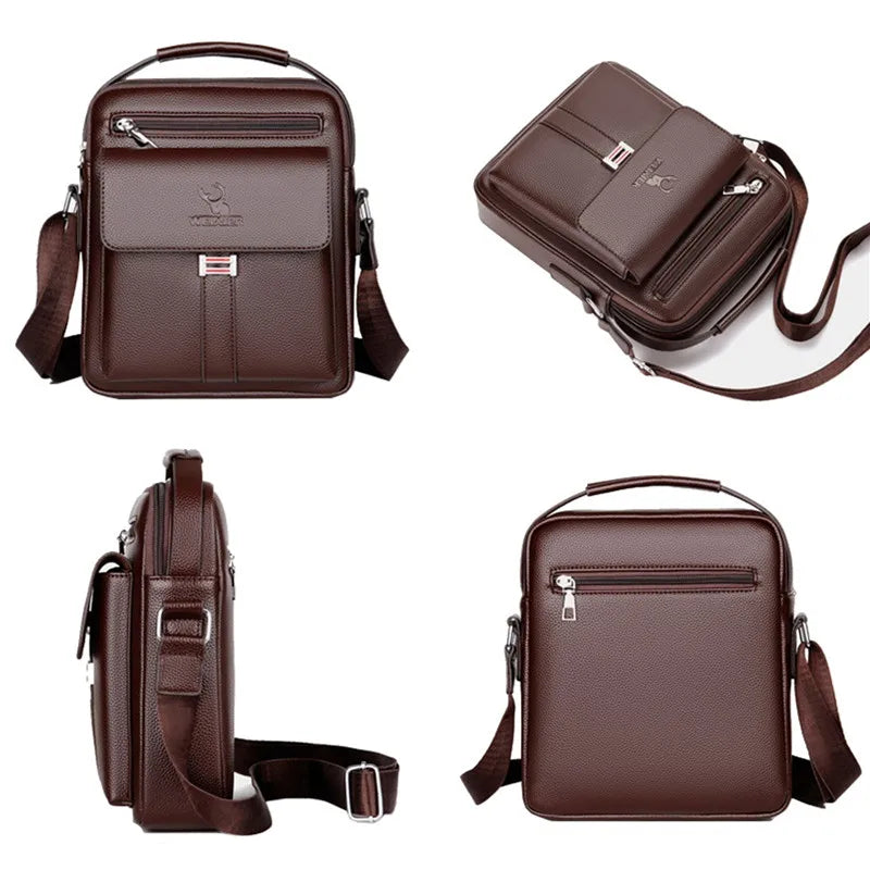 Mens Crossbody Bag Waterproof PU Leather Large Capacity - Smarsty