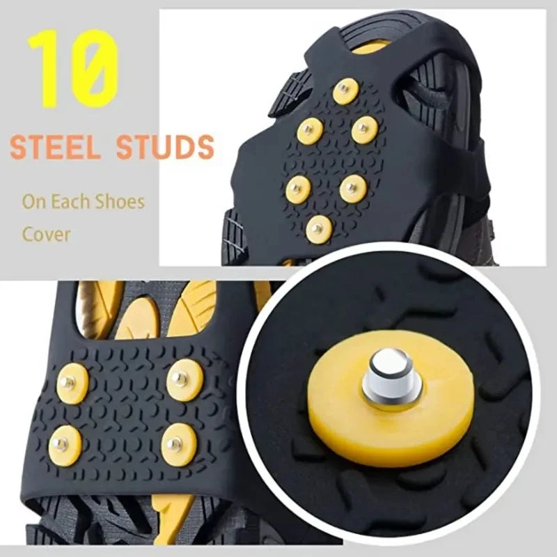 2pcs 10 Steel Studs Crampons Snow Grips Cleats for Ice and Snow Anti-Slip Rubber Traction Cleats Hiking Walking Climbing Jogging - Smarsty