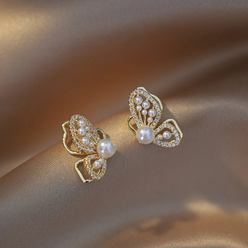 Pearl Long Earrings With Rhinestones For Wedding Fashion - Smarsty