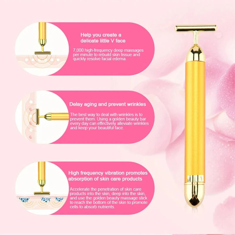 24K Gold Electric Face Roller for Youthful Skin - Smarsty