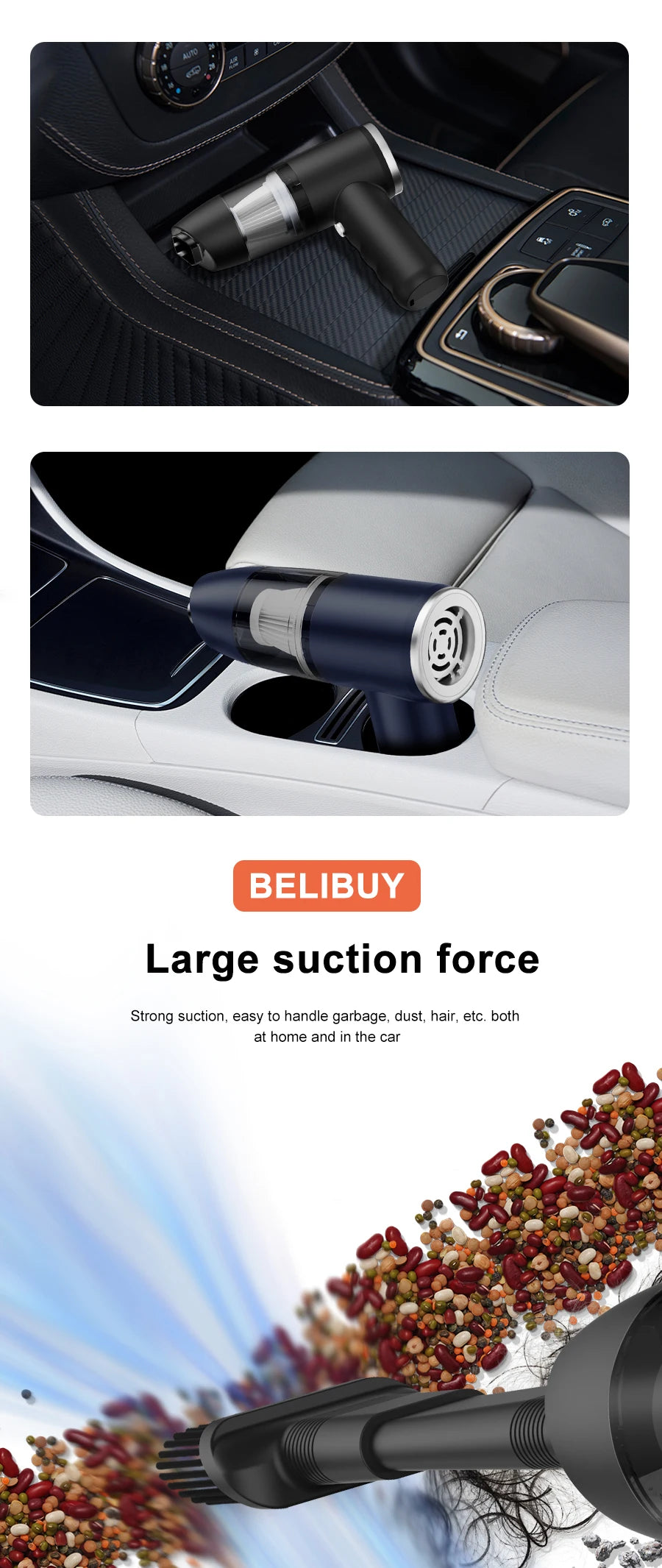 BELIBUY Car Vacuum Cleaner Portable Vacuum Cleaner home appliance High Power Mini Wireless Cleaner Carpet Vacuum Cleaner