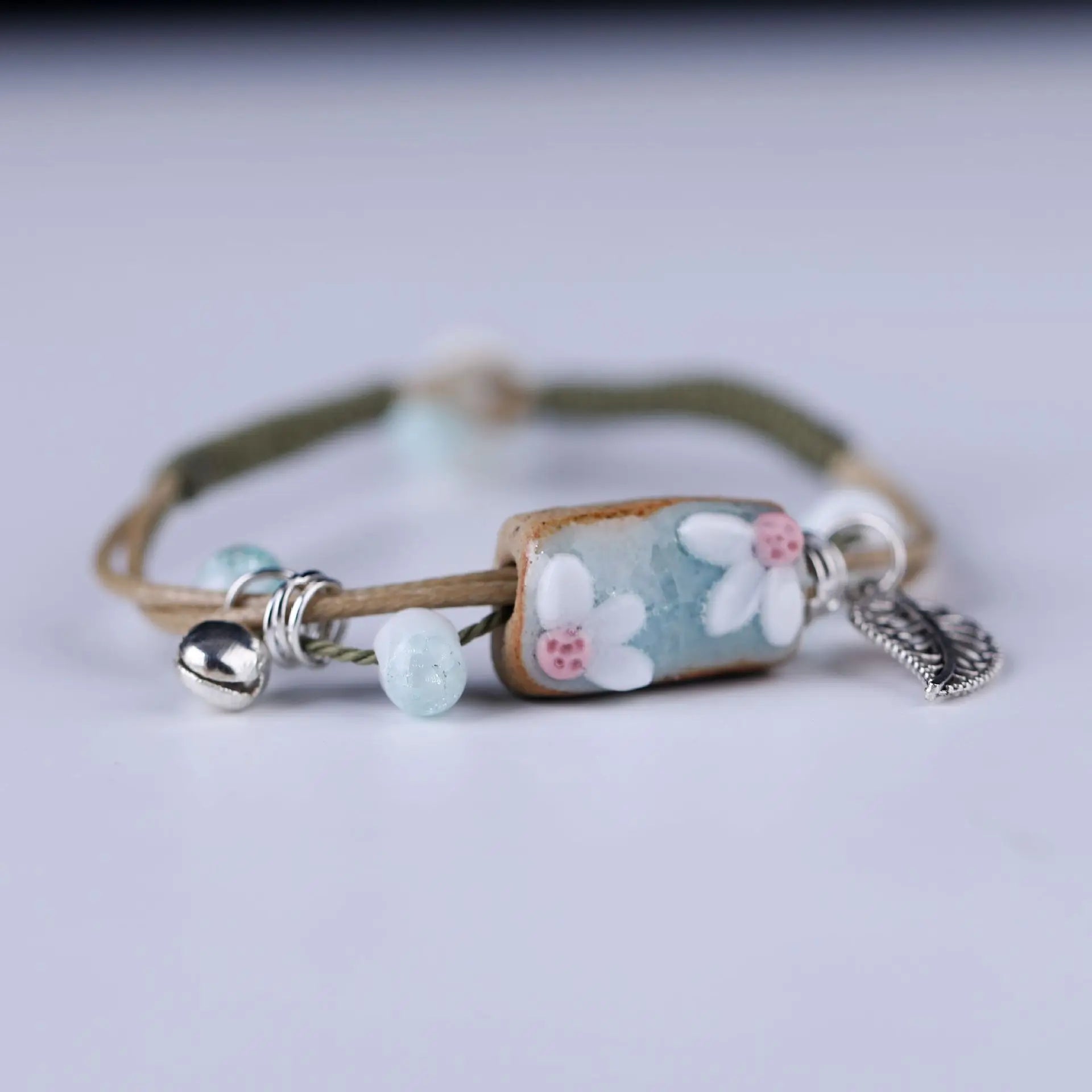 Handmade Boho Leather Charm Bracelet Adjustable Unisex - Smarsty