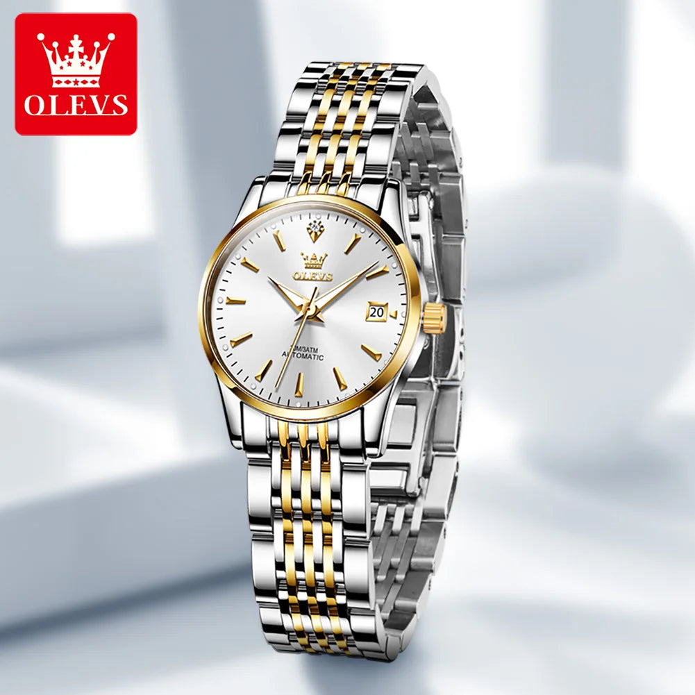 OLEVS Ladies Automatic Wristwatch Waterproof Stainless Steel - Smarsty